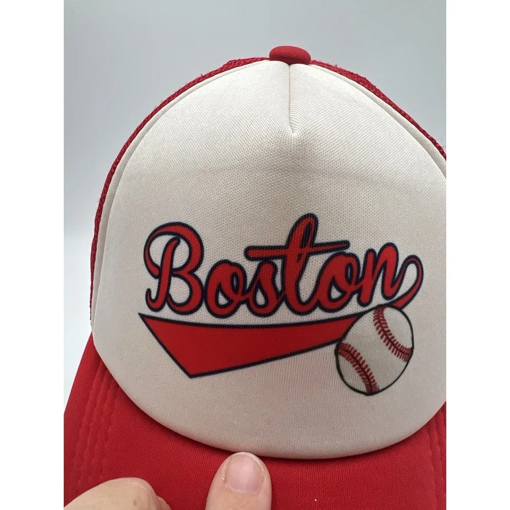 Vintage‎ Boston Baseball Trucker Hat Red White Snapback Mesh Cap Adult OSFM